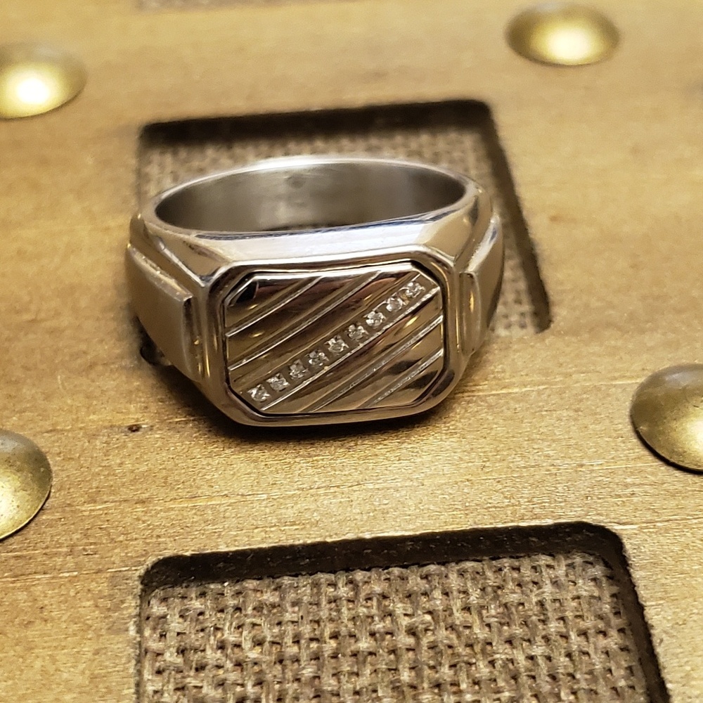 Mens stainless steel diamond ring
